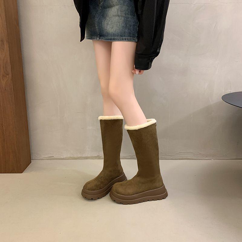 Women's Fur Integrated Thick Bottom Heightening Winter Lightweight Padded Warm Snow Boots Non-slip Wear Casual Sports Long Cotton Boots