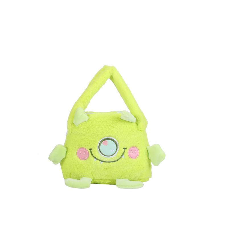 Autumn and Winter Fashion Plush Cartoon Portable Little Monster Three-eyed Flip Bag Large Capacity Double-sided Women's Bag Storage Bag