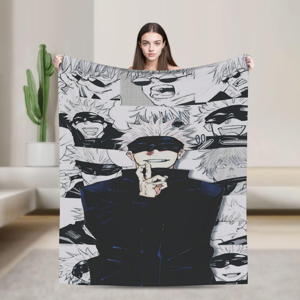 Gojo Satoru Flannel Blankets Winter  Warm Soft Throw Blanket for Kids Adult Couch Bed Funny Bedspread Sofa Bed Cover
