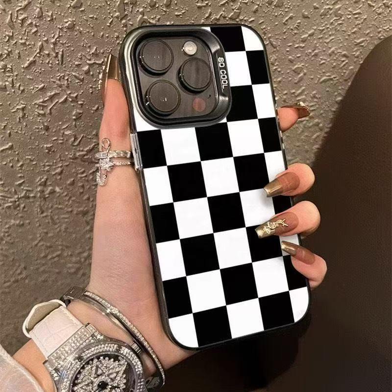 Black & White Plaid Phone Case for Apple iPhone 13-17 Pro Max - Cross-border European and American Style