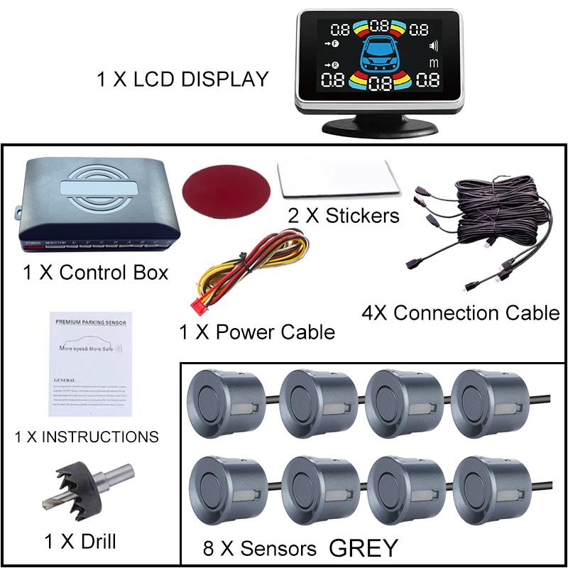 Electromagnetic Parking Sensor LED Monitor 8 Sensor Front Parktronic System Motion Detection Backlight