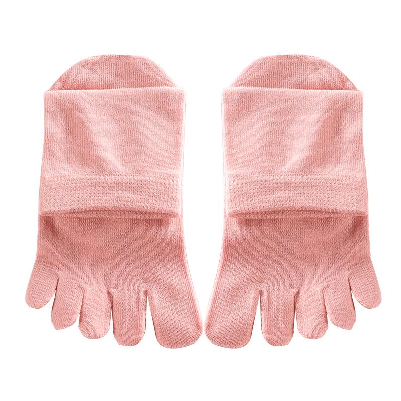 Women's Japanese Style Five-Toe Mid-Calf Socks: Solid Color, Sweat-Absorbent, Breathable, Versatile Business Cotton for Autumn and Winter.