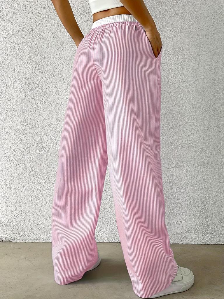 2024 Herbst Damen Gestreifte Weitbeinige Bodenlange Freizeithose