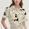Short-sleeved Summer Shirt for Women with Cat Pattern Design, Breathable and Suitable for Everyday Wear, Fashionable and Casual