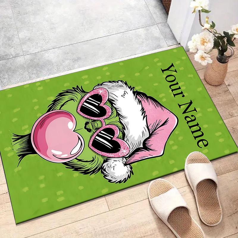 Benutzerdefinierte Crunch Weihnachtsmatte mit personalisiertem Namen, waschbarer Polyester-Teppich für den Innenbereich, Eingangsbereich, Geschenk für Weihnachten, Ostern, Thanksgiving-Tag