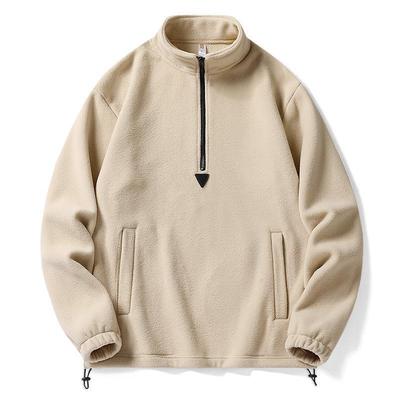 Men's High Collar Plush Fleece Hoodie - Solid Color Zipper Jacket for Spring 2025