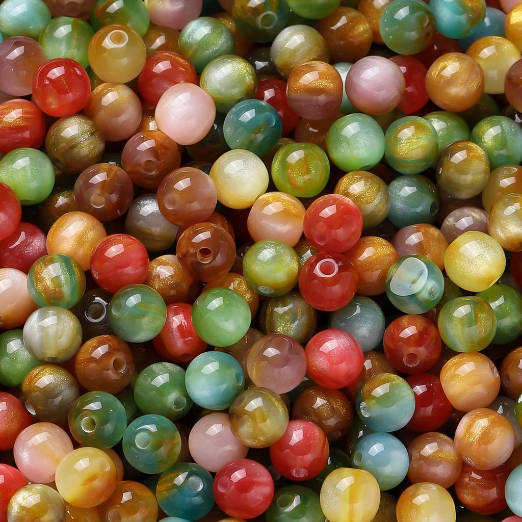 10pcs/lot 6mm Glitter Cat Eye Round Acrylic Resin Beads Charm Loose Spacer Beads for Handmade DIY Jewelry Making Bracelet
