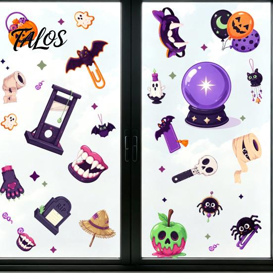 PVC Decorative Clings 2Pcs Halloween Static Window Clings, Glass Sticker with Pumpkin Ghost Bat Seasonal Home Decor Spider Ball Decals, Reusable Wall