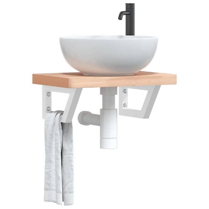 VidaXL Wall-mounted Washbasin Shelf Steel and Solid Beech Wood, Floating Washbasin Shelf, Washbasin Shelf To Place 3302326