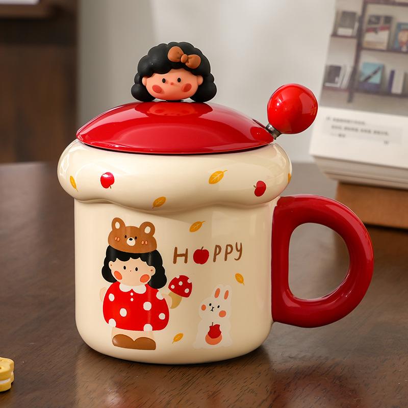

Mushroom Girl Series Ceramic Cup Gift Water Cup Mug Mug With Lid Souvenir Christmas Couple Water Cup 420