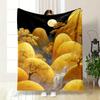 Golden Trees and Flowing White Waterfall Among Soft Glowing Yellow Hills. for All Seasons Blanket Lunch Break Throw Gift