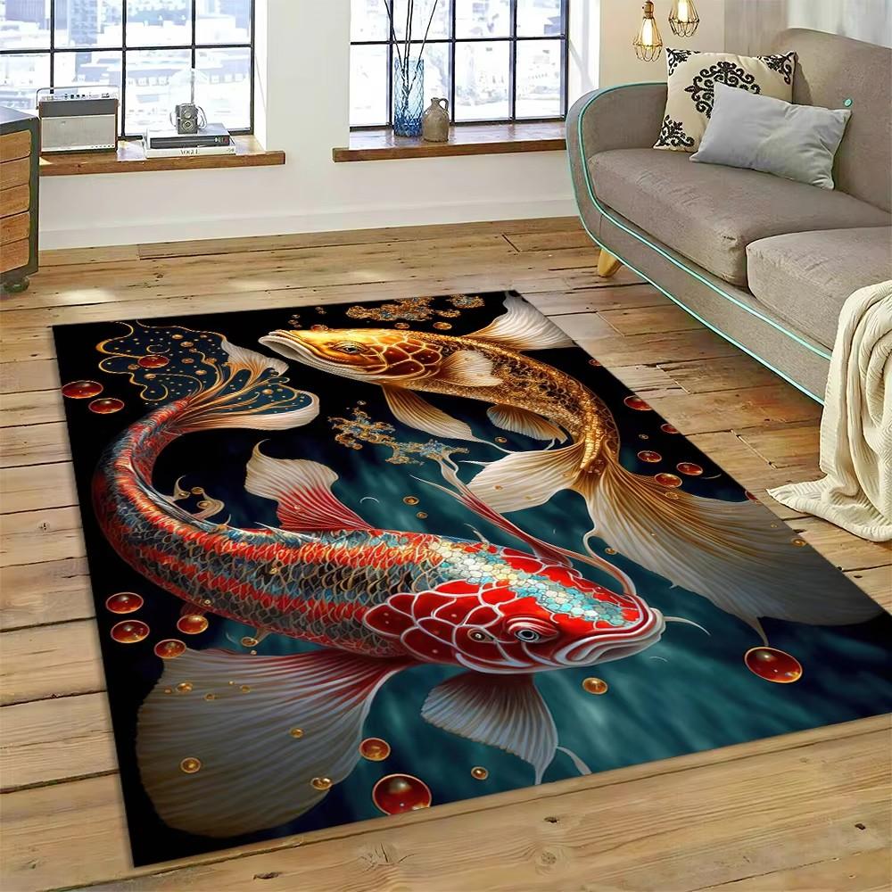 Alfombra de dibujos animados de peces Yin Yang naturalizados con carpa Koi para el hogar, sala de estar, dormitorio, sofá, felpudo decorativo, alfombra para área infantil, alfombra antideslizante