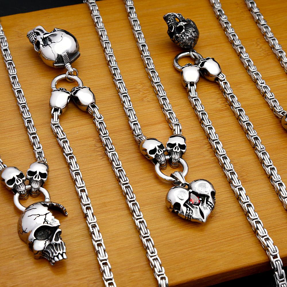 Vintage 316L Rostfritt Stål Skalle Halsband För Män Kvinnor Gotisk Punk Skalle Huvud Hänge Fest Biker Mode Hip Hop Smycken
