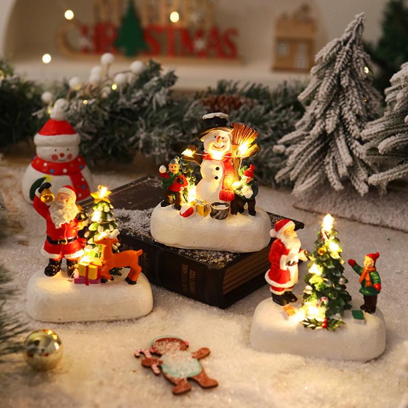 Christmas Gift Christmas Decorations Resin Small House Micro Landscape Luminous Santa Claus Desktop Ornaments