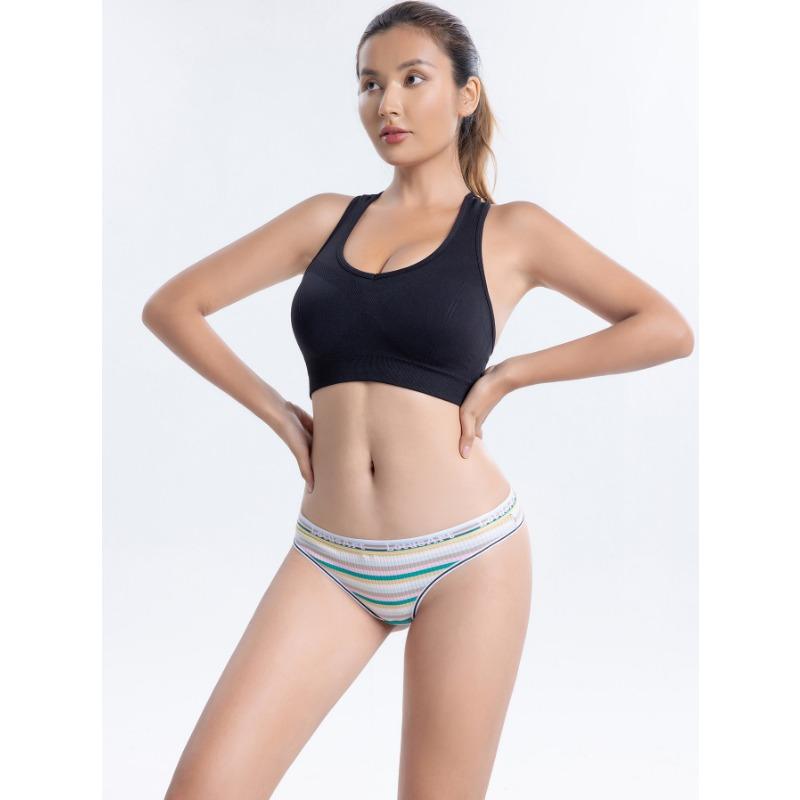 Retro Striped Low Waist Cotton Thong Cute Girl Sexy Underwear
