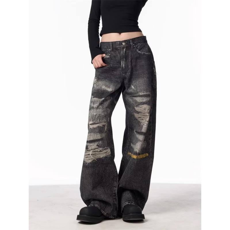 JYL Men's Straight Jeans Cross-Border Vintage Tie-Dye Washed Street Loose Denim Pants