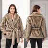 Imitation Fur Belt Belt Medium and Long Jacket Fashion Trend Women's Clothing Warm Thickened Plush Long-sleeved Jacket
