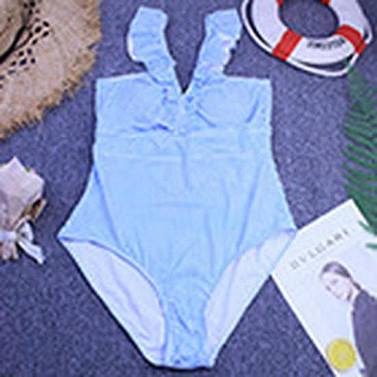 Ruffled Stripe Fresh Style Women's One-Piece Swimsuit