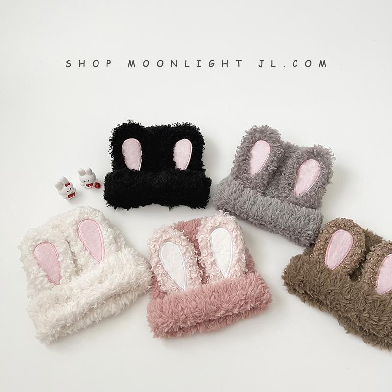 Rabbit ear plush children's hat autumn and winter warm windproof piled thickened girl baby knitted pullover