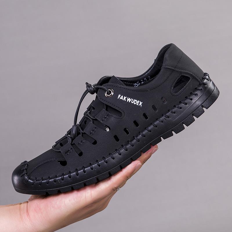 2025 Summer New Men's Shoes Hollow Leather Surface Casual Shoes Men's Breathable Sandals Low-top Lazy Beach Shoes