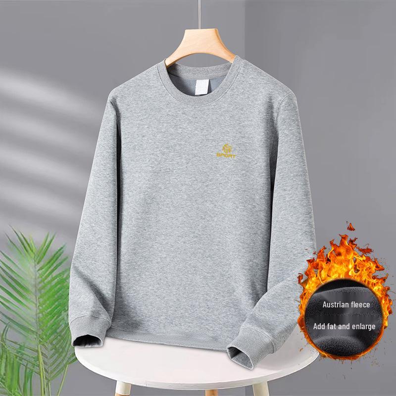 Plus Size Men's Fleece-Lined Sweatshirt - Warm, Loose Fit for Autumn/Winter