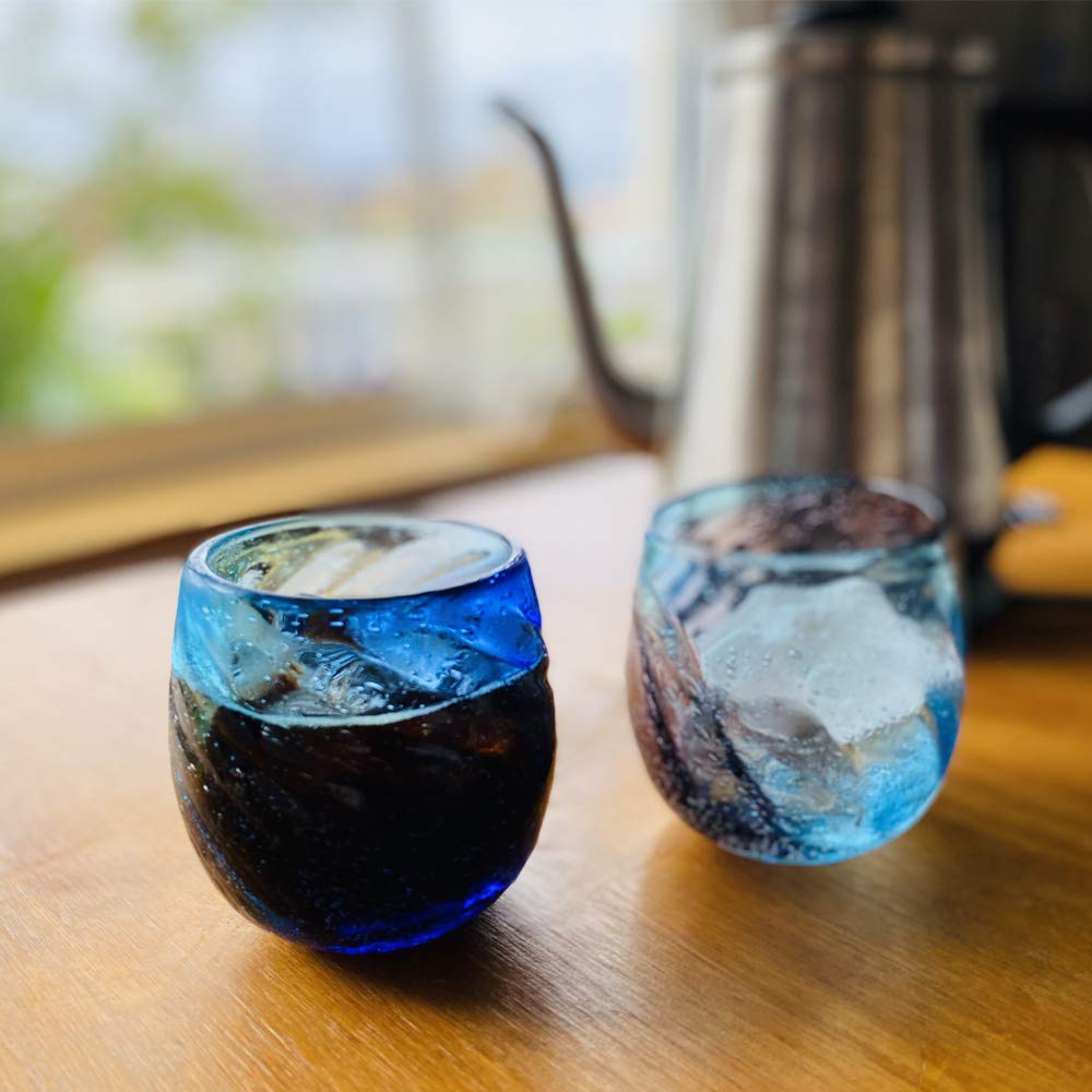 Kubagasaya Ryukyu Glass Ryukyu Glass Rocks Glass Okinawa Souvenir Churaumi Tal Glass Lyseblå x Blå Kald te Glass kopp kopp