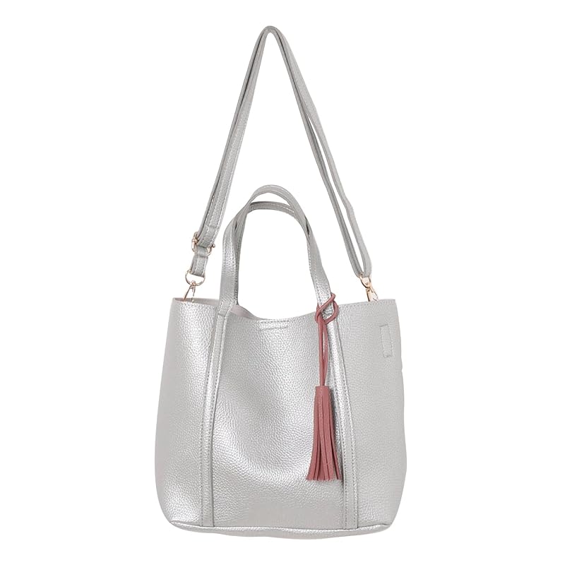 

[ANTIC RAG] silver A5 compatible 2way bag ladies color matching tassel tote bag shoulder bag commuting bag office bag bag bag on hand Shoulder bag