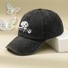 White Dog Head Cartoon Print Women's Washed Distressed Printed Hat Distressed Dad Hat Men's and Women's Retro Baseball Cap
