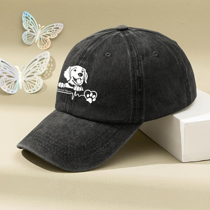 White Dog Head Cartoon Print Women's Washed Distressed Printed Hat Distressed Dad Hat Men's and Women's Retro Baseball Cap