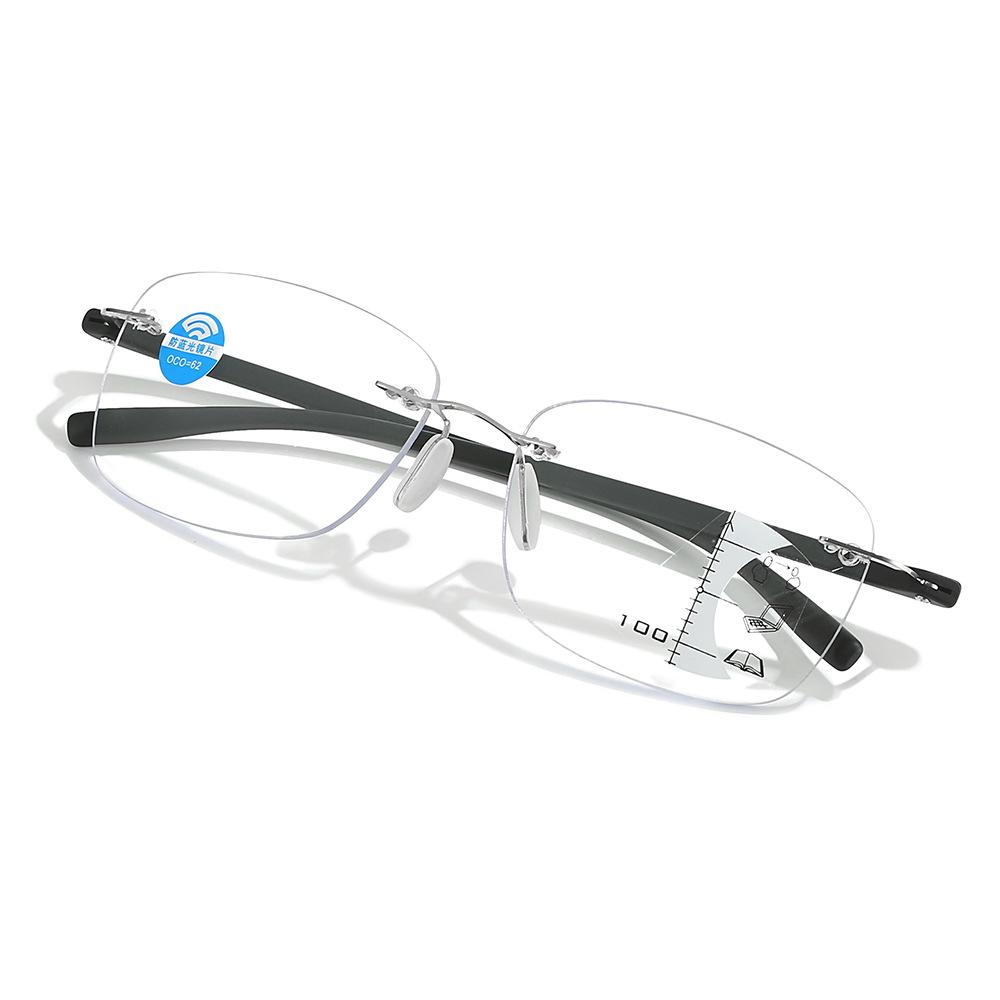 Frameless Fashion Reading Glasses Men'S Progressive Multi-Focus Far And Near Anti-Blue Reading Glasses