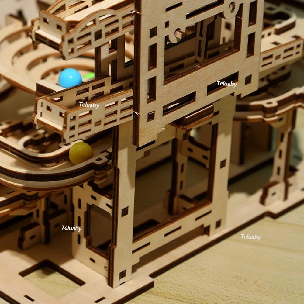 3D Wooden Puzzle Marble Run Set DIY Assemble Building Model Kits STEAM Educational Toys For Kids Adult Gifts 3 Types