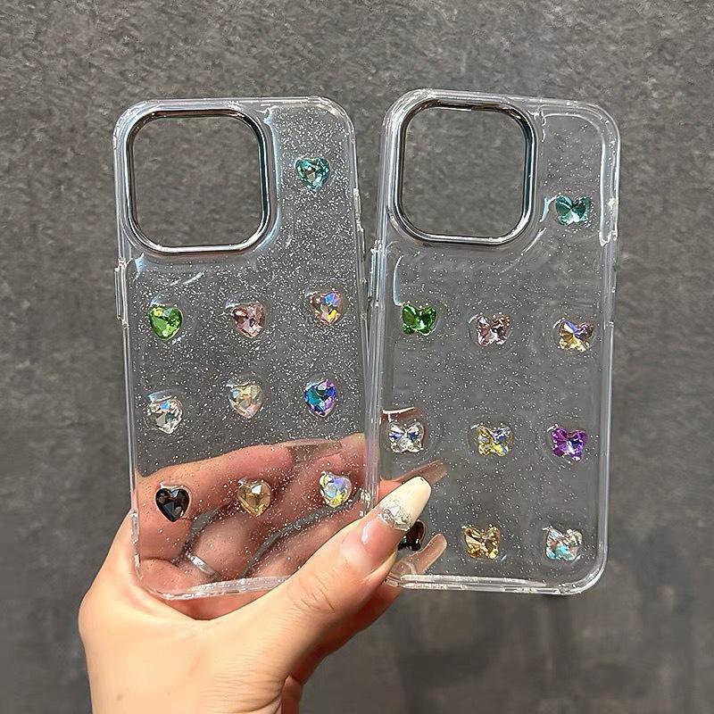 Handyhülle mit farbigen Edelsteinen für IPhone17Promax Feiner Glitzer Ins Style Damenmodell 15 für Apple 14 Transparent