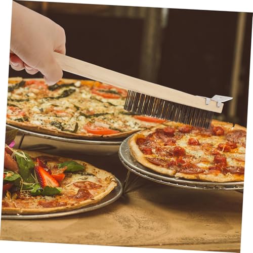 Generic Pizza Oven Brush, Wire Brush with Wooden Handle, Scratch Brush and Scraper In One, Heat-Resistant Cleaning Tool for Pizza Stones, 13.78 Inch