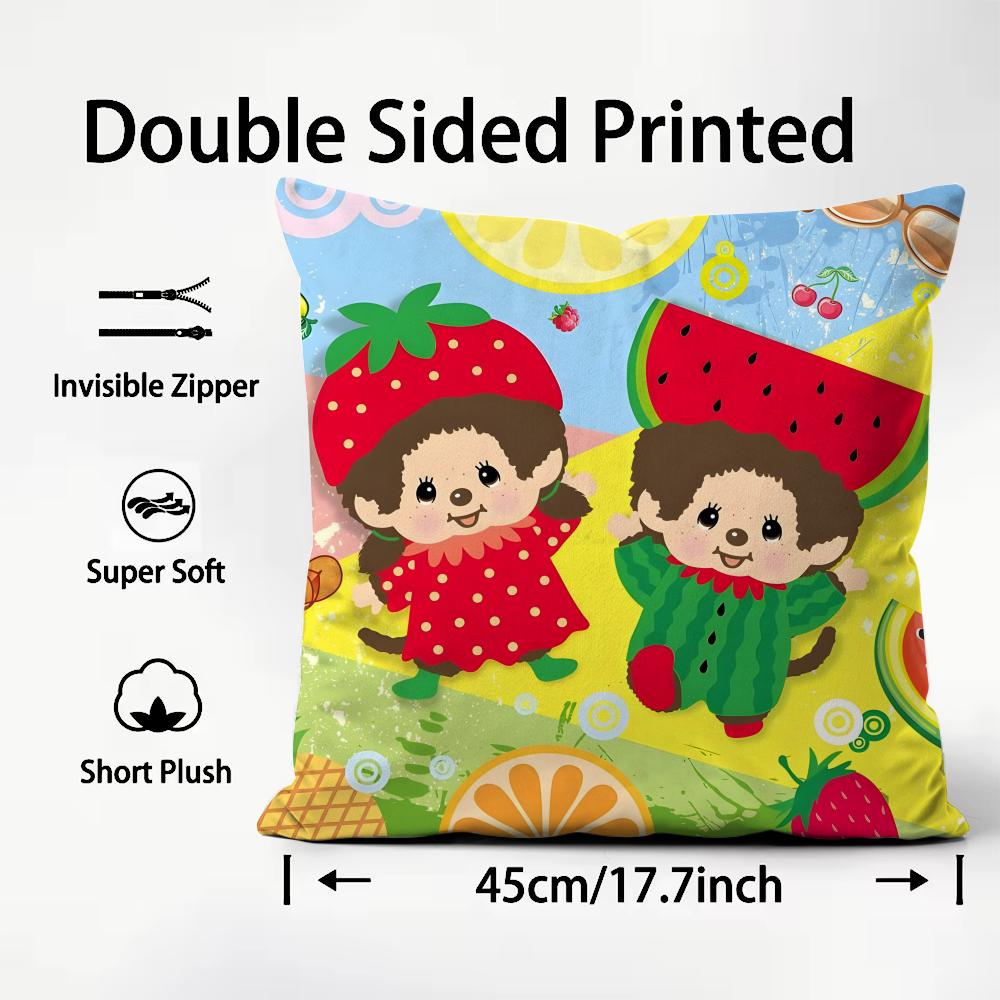 MMonchhichi Cute Cushion Cover Plush Fabric Soft DoubleSided Printed Sofa Warm Winter Home Child Gift Pillow Case