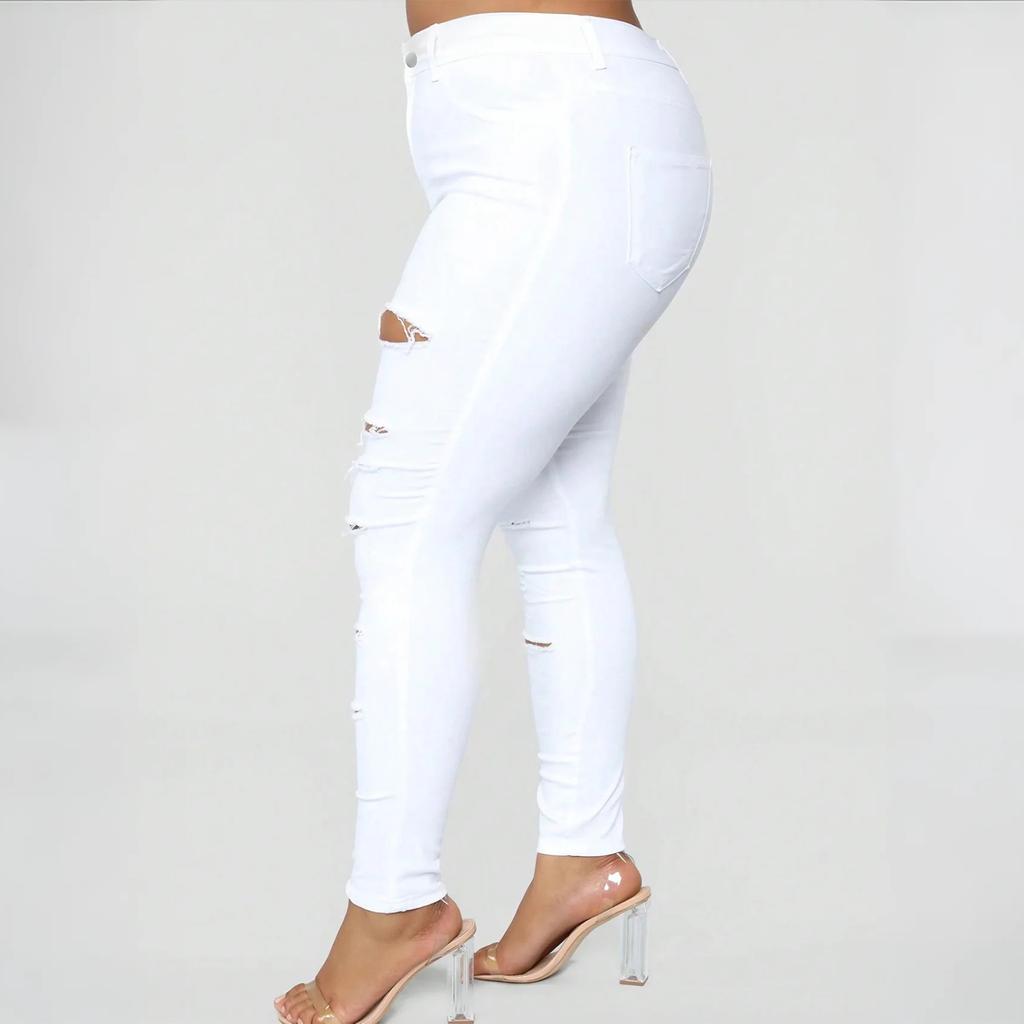 Damen Locker Und Lässig Trend Zerrissen Lässige Mode Eng Anliegende Beinjeans