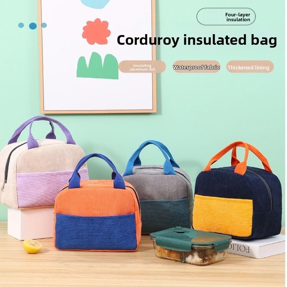 Portable Corduroy Lunch Bag Hand-held Large Capacity Insulated Lunch Box Aluminum Foil Lunch Box Bag