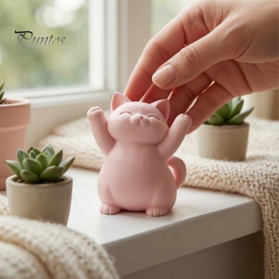 Unique Cat Gifts 3D Printed Pink Hugging Figurine, Adorable Sitting Kitten Statue with Raised Paws, Desktop Decor Kawaii Desk Car Dashboard