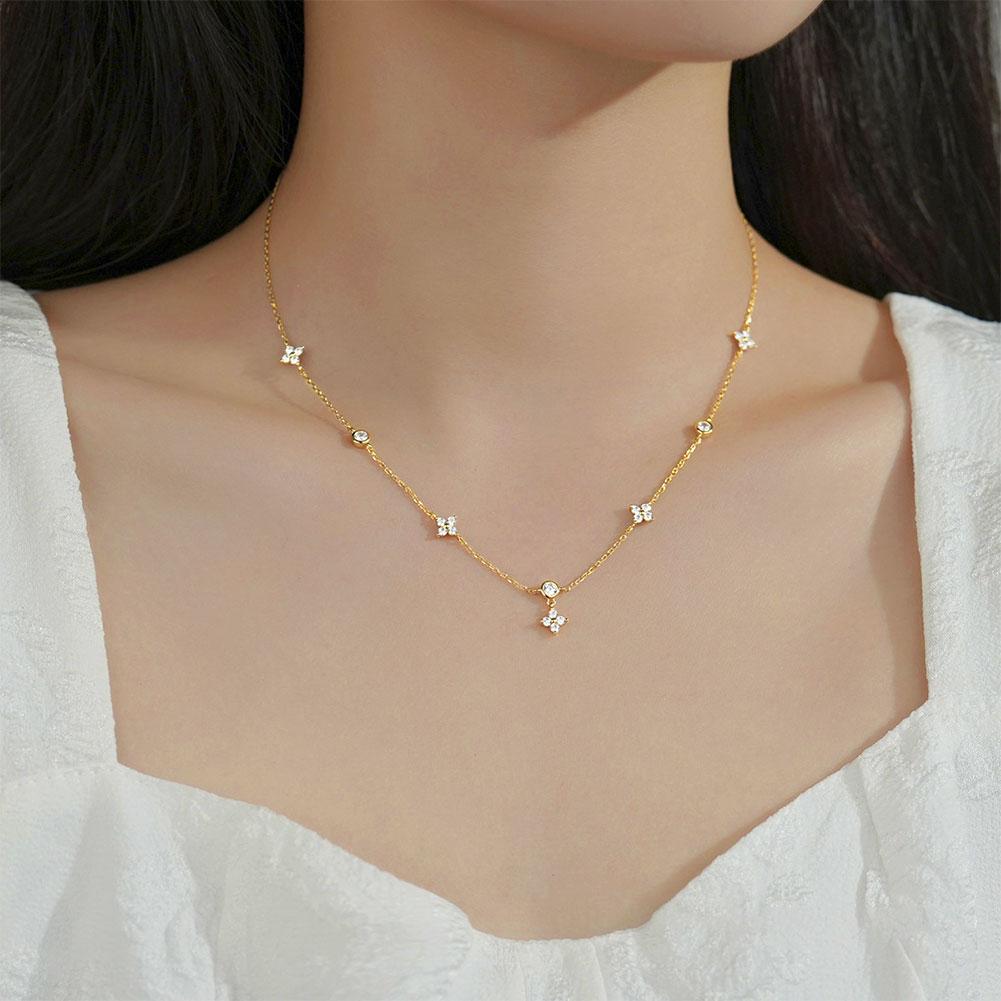 Silver Lucky Four Leaf Grass Necklace Women's Clavicle Chain Long Style Elegant Tassel Neck Chain Jewelry Accessories