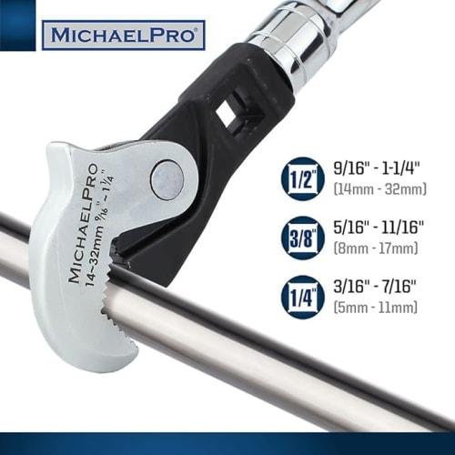 MichaelPro 3-Piece Spring-Loaded Automatic Size Adjusting Blackfoot Wrench Set | 5-32mm 3/16"-1 1/4" | Self-Adjusting Wrench, Multi-Size Spring Wrench