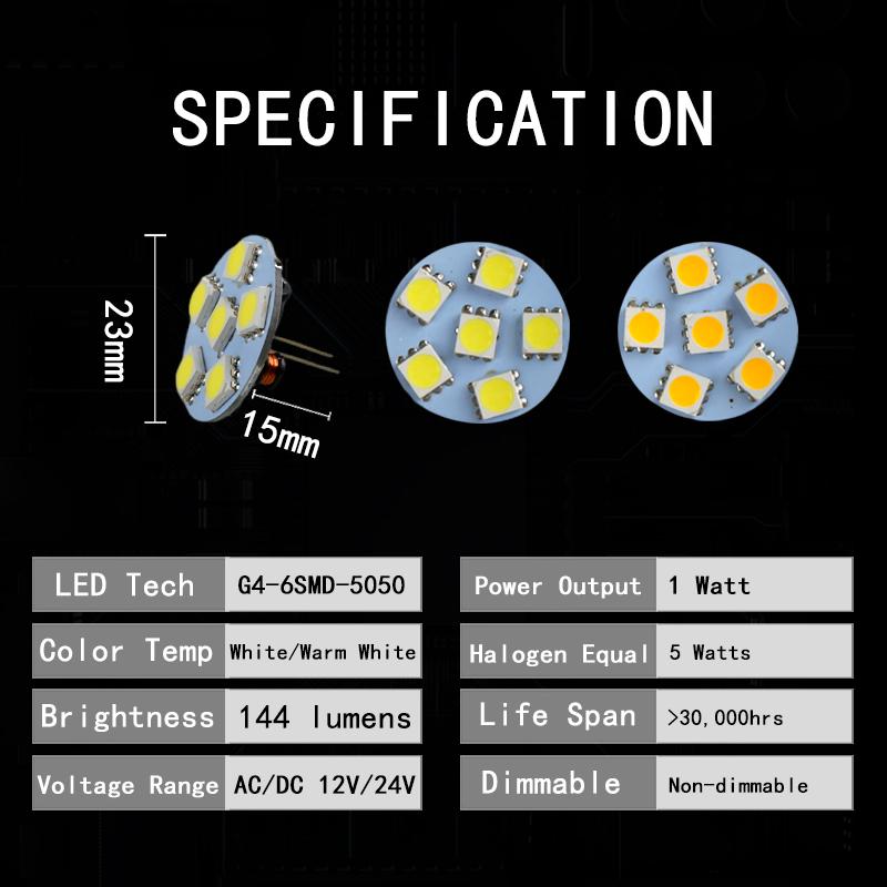 2Pcs 1W 2W 3W  G4 Back Pin Round Board LED Bulb DC 12V 24V  Lamp For Car Boat Home Spotlight Cabinet Lighting Replace Hologen