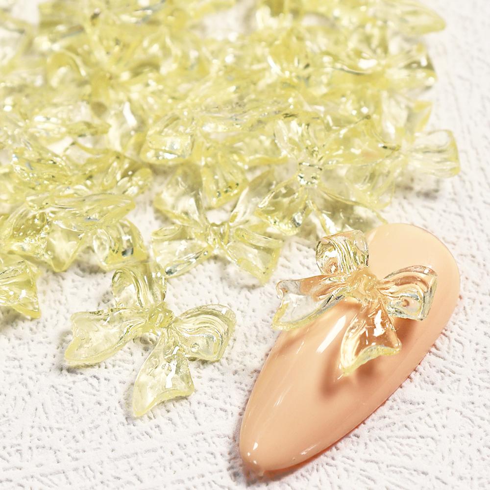 1Bag Pink Candy Ribbon Bows 3D Nail Charm Transparent Jelly Color Summer Nail Decoration Accessories DIY Manicure Decor Parts
