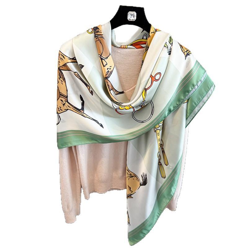 Light luxury horse simulation silk high-end sense 111cm large square scarf silk scarf printed shawl sunscreen scarf headscarf scarf