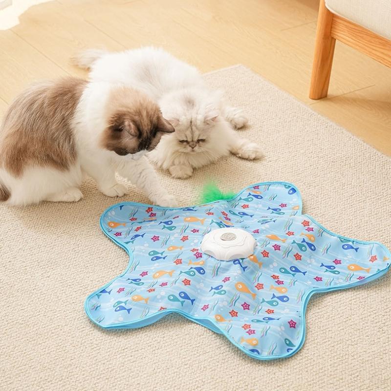 Cat Hide And Seek Double Layer Hunting Cat Toy With Mouse Squeaky Motion Activated Moving Interactive Concealed Feathers Toy