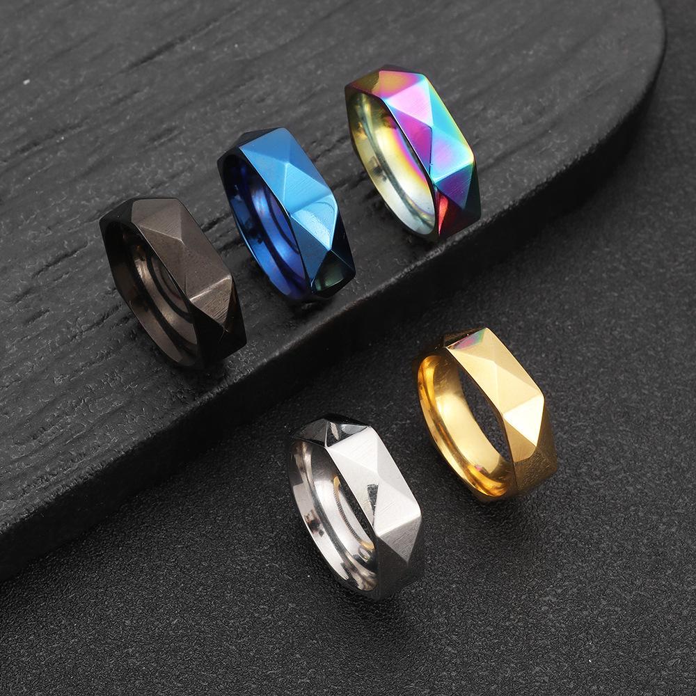 Fashion Rhomb Titanium Steel Ring, Men's Simple Hip Hop Trend Stainless Steel Ring, Men's And Women's Rings Jewelry Gift
