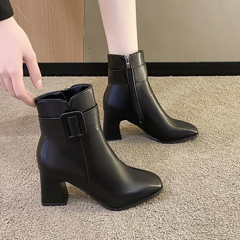 Korte støvletter dame vinter ny vanntett bord høy hæl mote dame støvletter bomullssko tykk hæl fløyel dame skinnstøvletter bomullssko