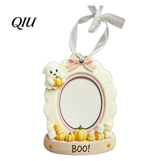 Desktop Picture Holder Mini Halloween Frame, Small Cute Ghost Pumpkin Photo Frame Ornament, Lightweight Wooden Decorative Postcard for Tree,