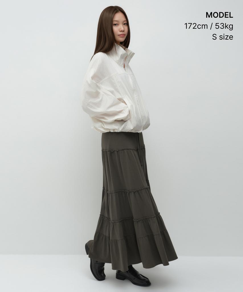 Musinsa Standard Woman Women'S Jersey Tiered Long Skirt [Khaki Brown]