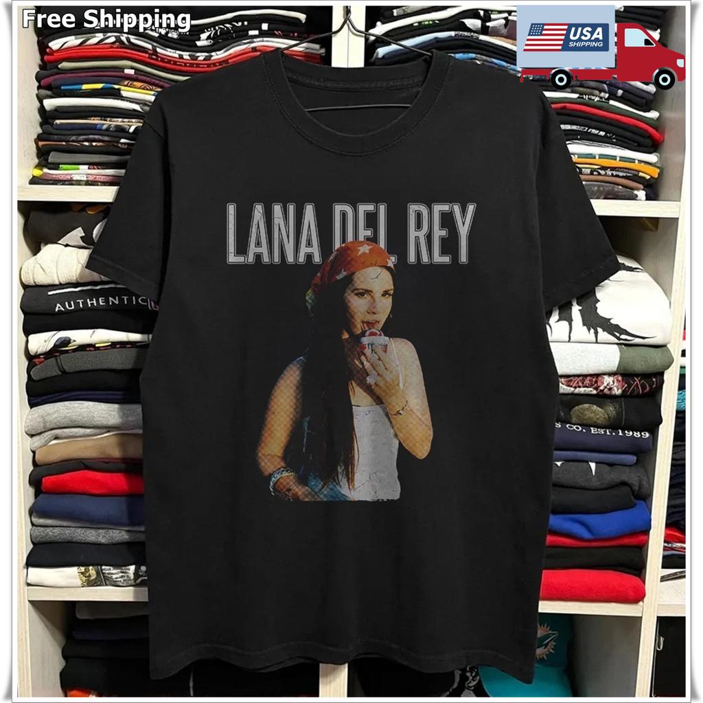 Lana Del Rey Vintage Indie Pop Music Portrait Black Fan Graphic T-Shirt