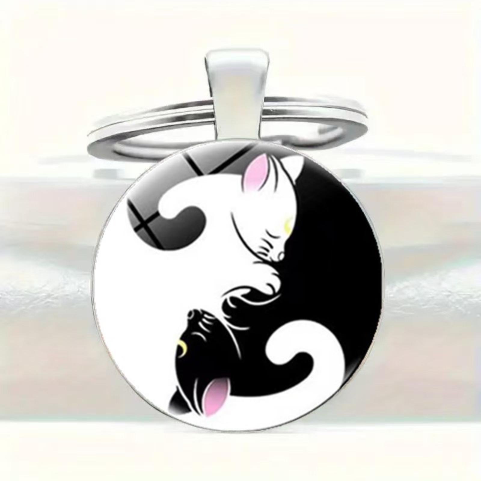 

Round Glass Keychain with Decorative Pattern Durable Metal Ring for Keys and Accessories Lightweight Portable Design Suitable for Everyday Use One Size