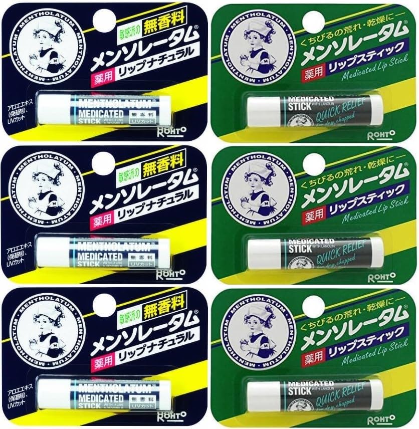 

Rohto Pharmaceutical Mentholatum Лечебный бальзам для губ 2 вида по 3 штуки каждого [Без отдушки] + [Ментол]